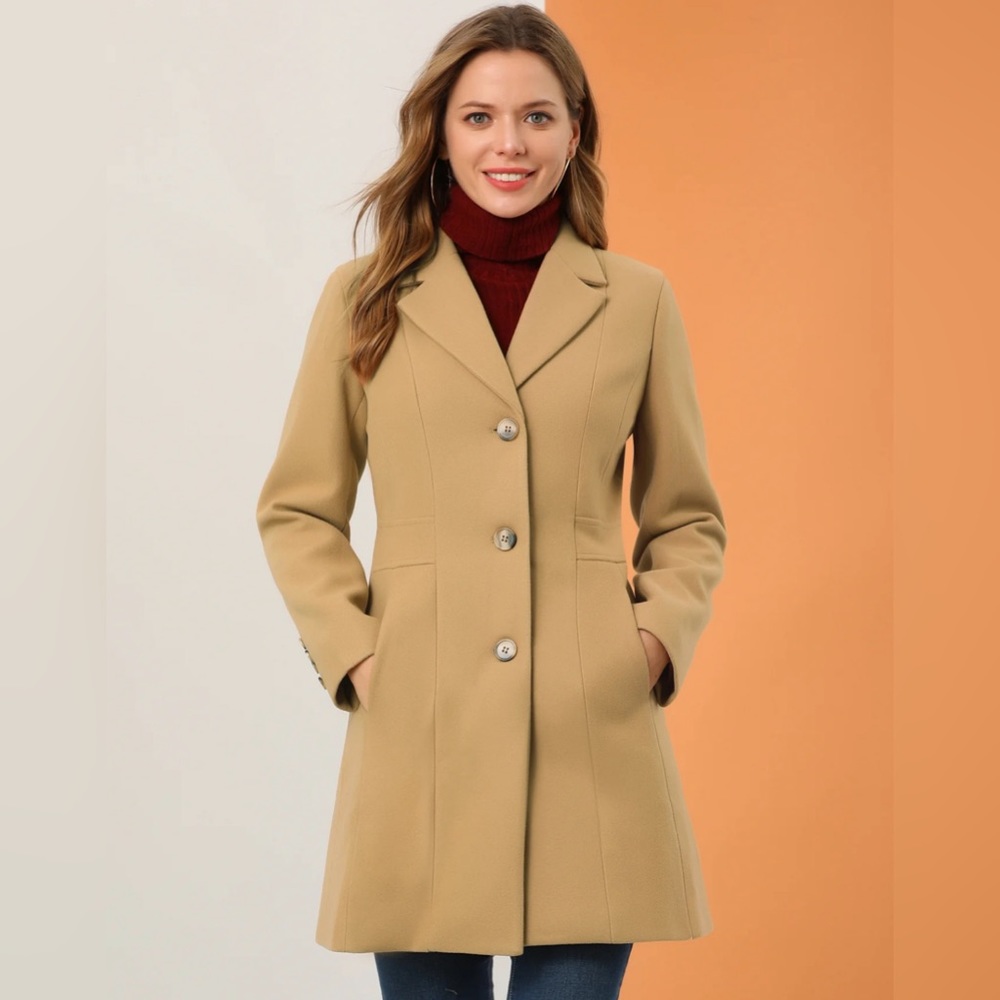 ALLEGRA K Single Breasted Notched Lapel Outerwear Winter Coat